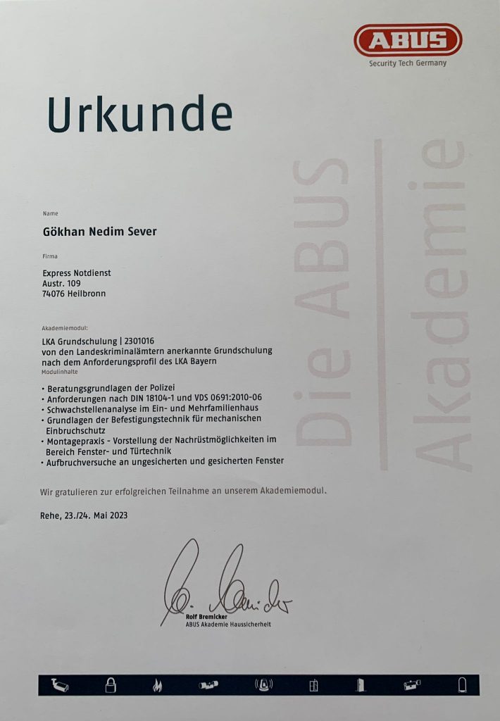 Abus Zertifiziert Schlüsseldienst Sicherheitstechnik